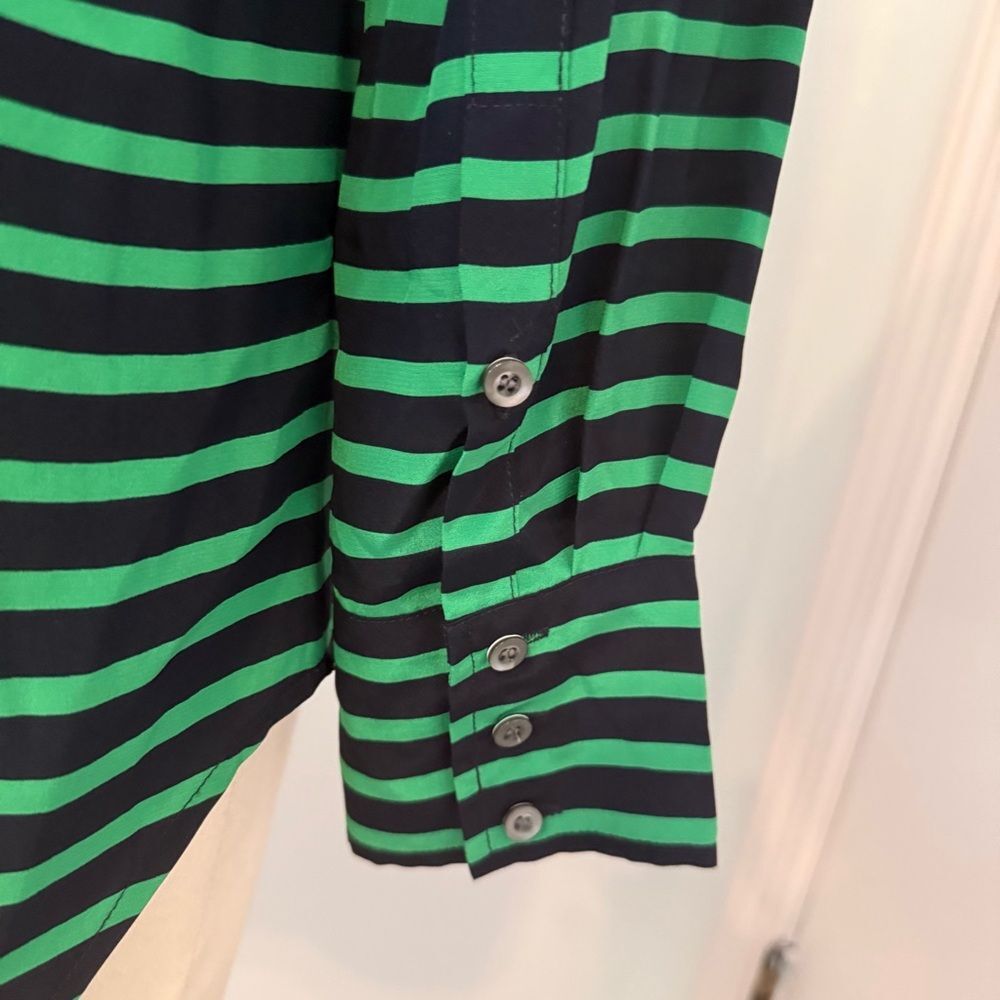 J. Crew Silk Polly Popover in Stripe Crepe de Chine Kelly Green & Blue Size 2 - Picture 6 of 10